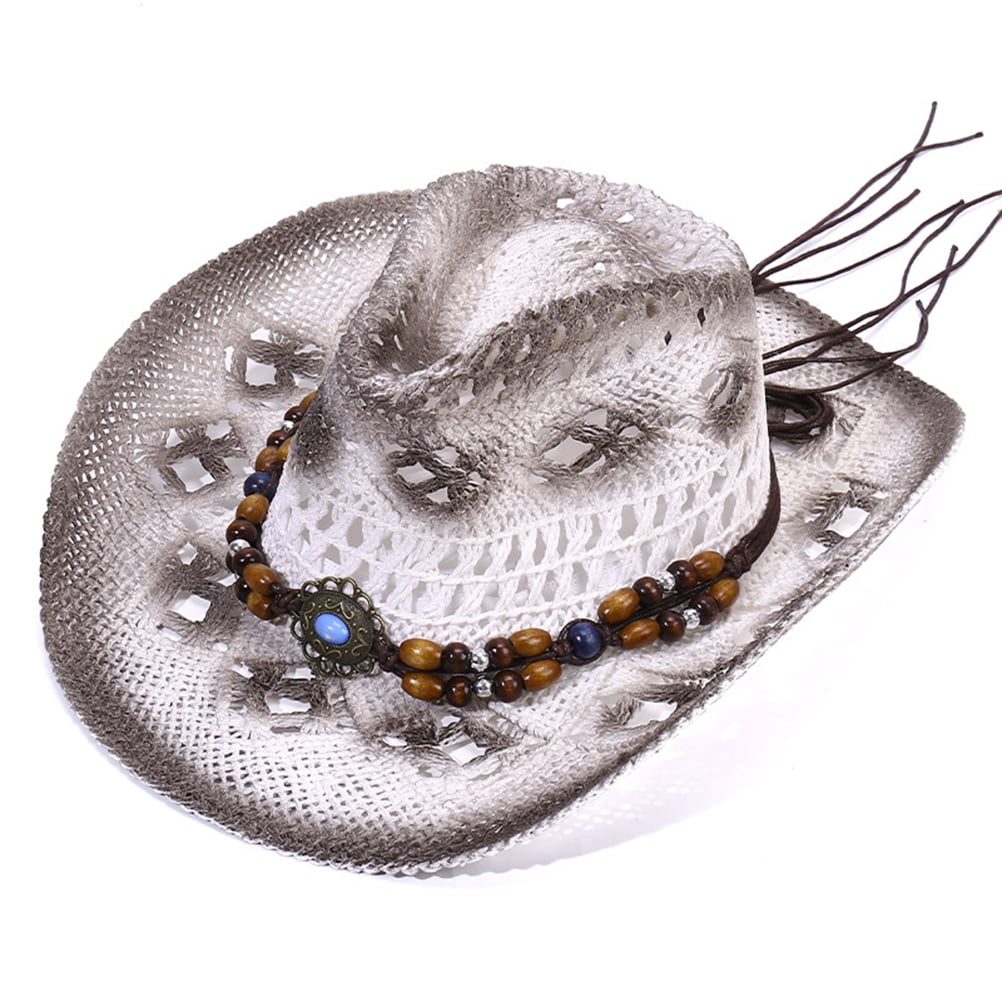 Straw Cowboy Cowgirl Hat for Men Women Wide Brim Hollow  display picture 1
