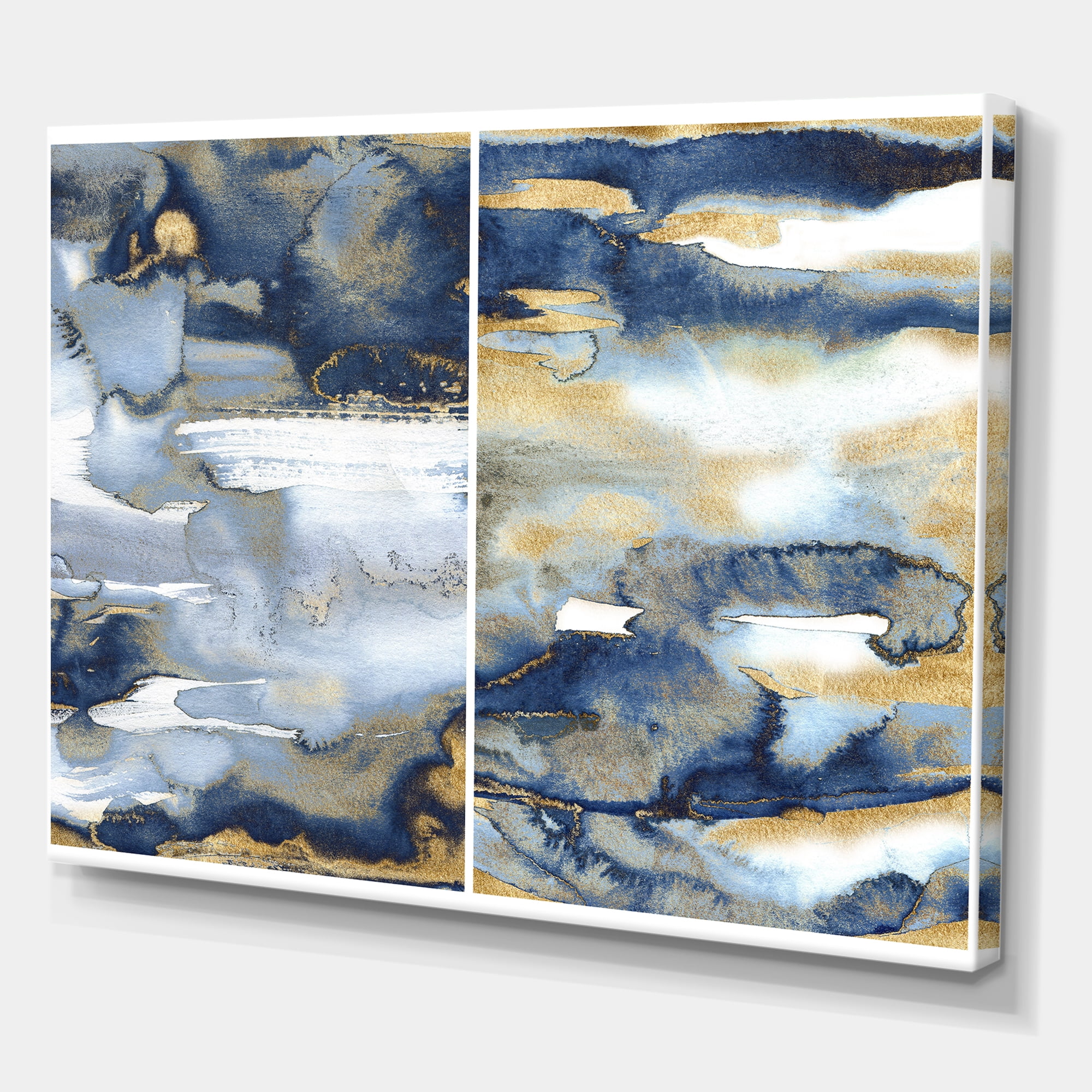 Designart ' Gold and Dark Blue Abstract II ' Modern Canvas Wall Art Print