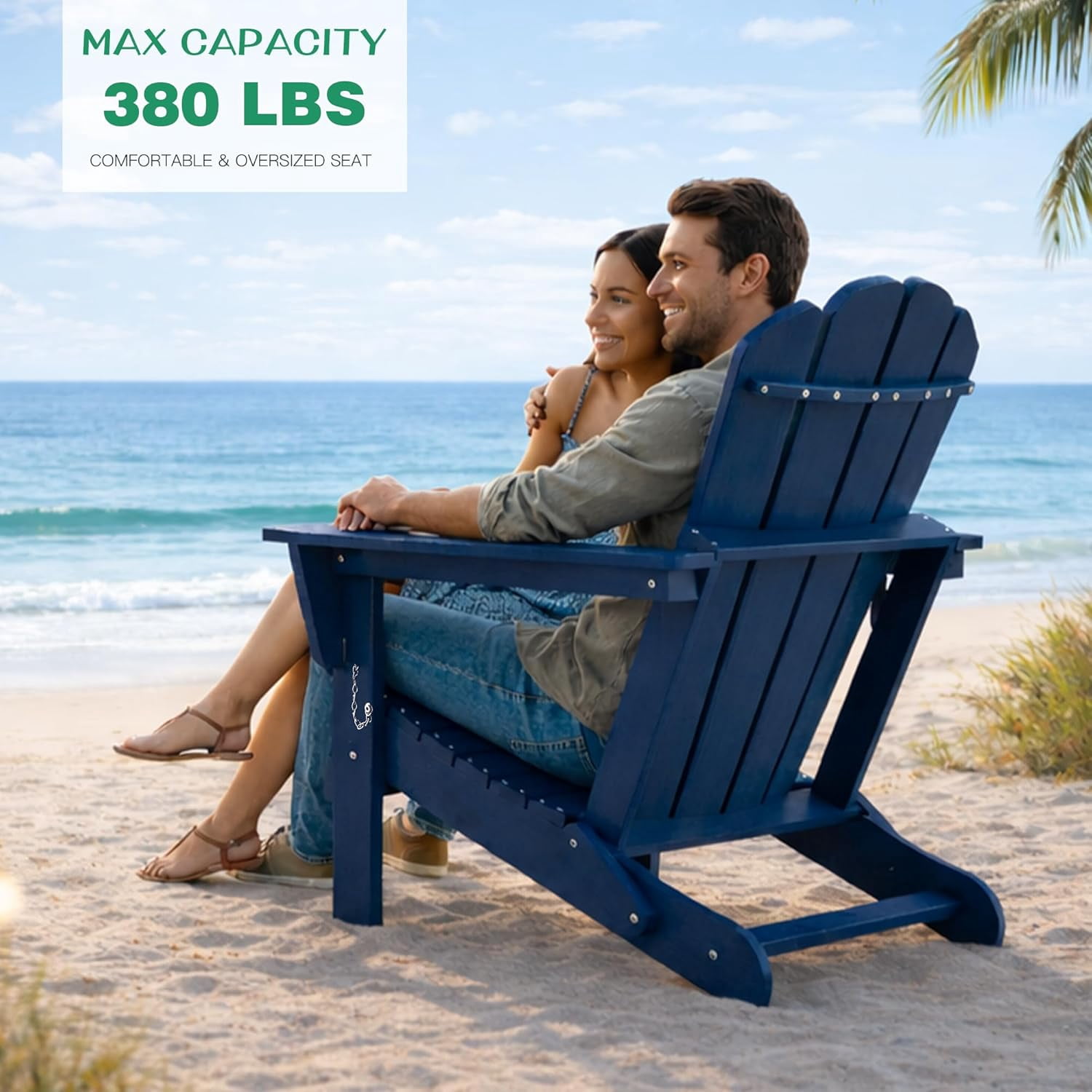 Domi Outdoor Living Folding Adirondack Chair Set of 8, All-Weather HDPE Patio Chair with Cup Holder, Weather-Resistant Fire Pit Seating for Backyard, Deck, Garden & Poolside, Blue