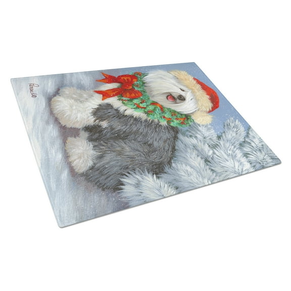 Carolines Treasures PPP3117LCB Old English Sheepdog Christmas Glass Cutting Board Large, 12H x 16W, multicolor