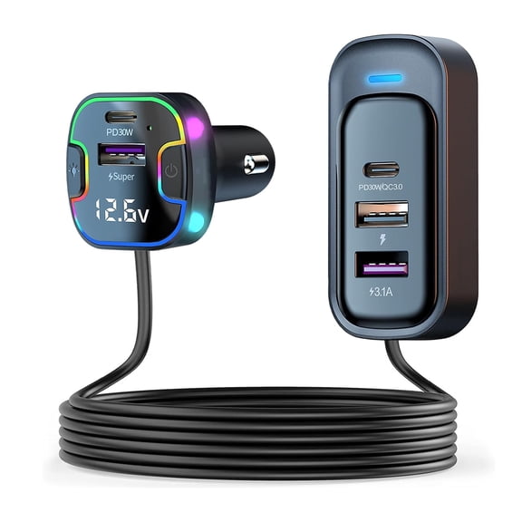 USB C Car Charger, 120W Multiple Ports Fast Car Charger with 5ft Cable, PD 30W/QC 3.0/PPS Cigarette Lighter Usb Charger Adapter for iPhone/Android/Samsung, Car Accessories Travel Essentials, Black