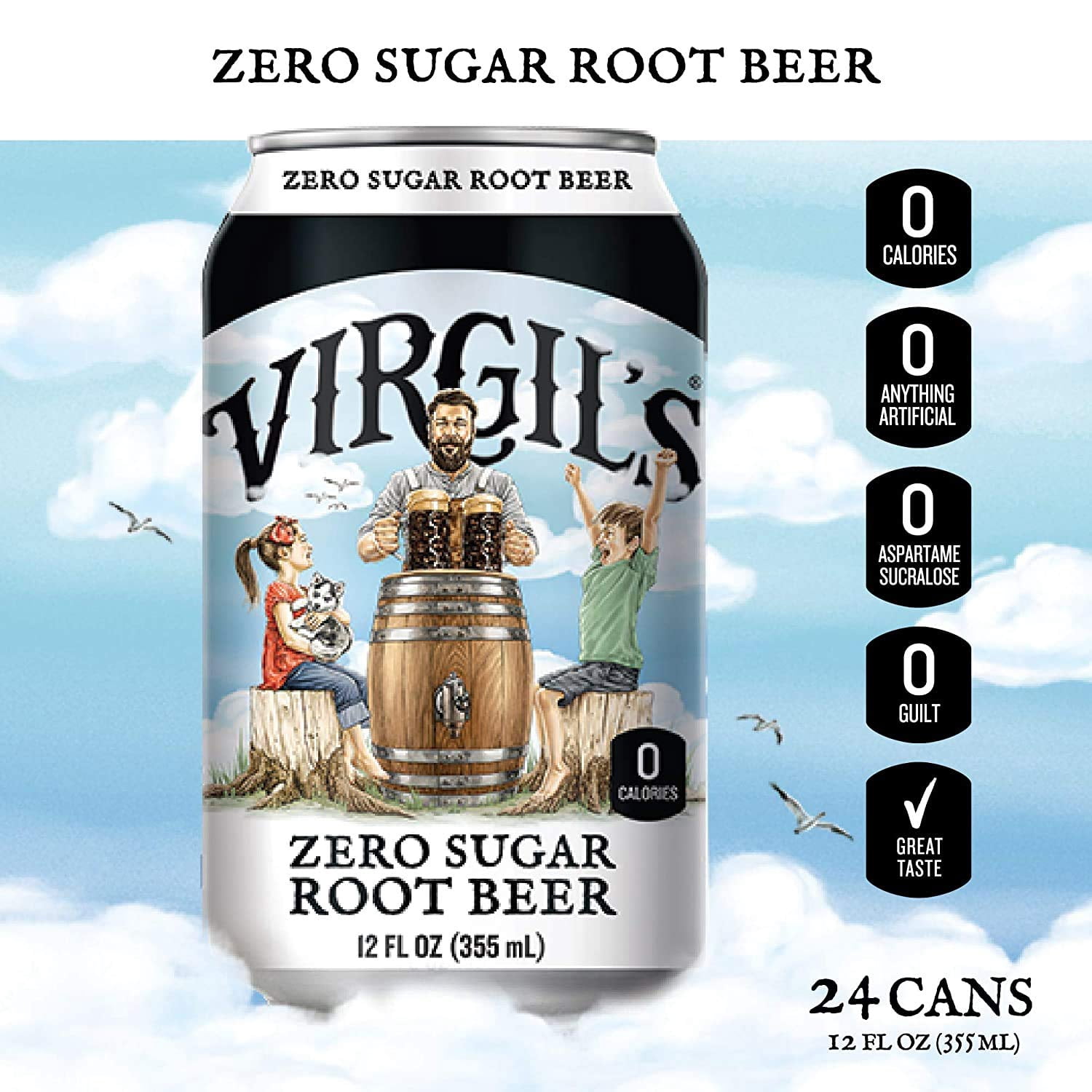 Zero Sugar Root Beer, Great Tasting Zero Calorie Keto Friendly Soda (12- 12oz cans)