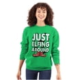 thumbnail image 3 of Funny Christmas Just Elfing Around Unisex Plus Fleece Graphic Sweatshirt Brisco Brands 5X, 3 of 5
