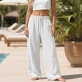 thumbnail image 4 of Plus Size Pants, Linen Drawstring Pants with Pockets, Solid Loose Casual Joggers, Breathable Summer Wide Leg Trousers, 4 of 9
