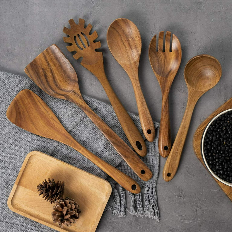 Wooden Spoons for Cooking,12 Pack Wooden Utensils for Cooking Wooden  Kitchen Utensils Set Wooden Cooking Utensils Natural Teak Wooden Spatulas  for