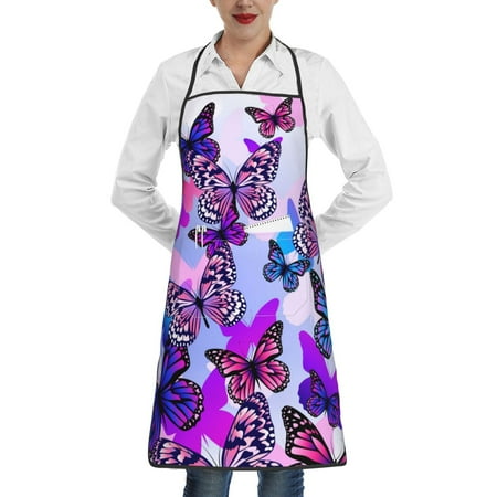 

Qekee Flying Butterflies Print Adjustable Bib Apron Resistant with Pocket Cooking Kitchen Aprons for Women Men Server Chef Apron