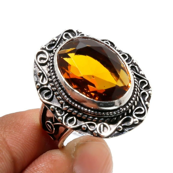 Smoky Quartz Gemstone Handmade Fashion Ethnic Vintage Ring Jewelry 9" SA 2045
