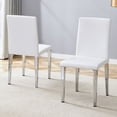 thumbnail image 2 of StnTalk Dining Chairs Set of 2, White Faux Leather Upholstered Dining Chairs with Silver Metal Legs, Modern Parsons Kitchen Chairs for Dining Room, Easy Assembly, 2 of 7