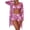 pink, variant on Women's 3 Piece Printed Swimsuit Set Drawstring Bikini Top Boyshort Cover Up Kimono Long Sleeve Beach Bathing Suit