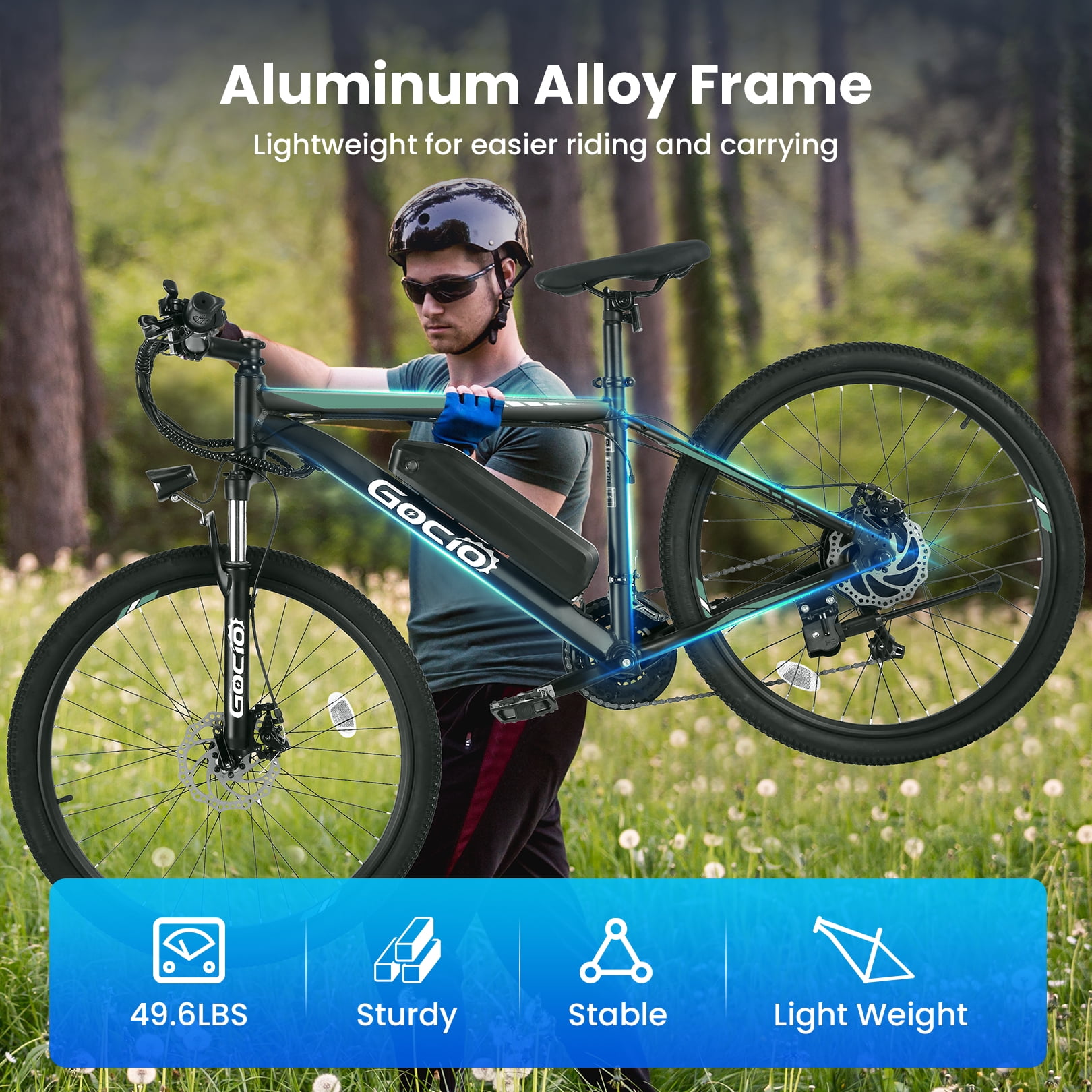 Gocio Electric Bike for Adults, 27.5" E-Mountain Bike, Lockable Suspension Fork, 750W Peak Power Motor, 48V/10.4AH, 19.8 MPH, 21 Speed, UL 2849