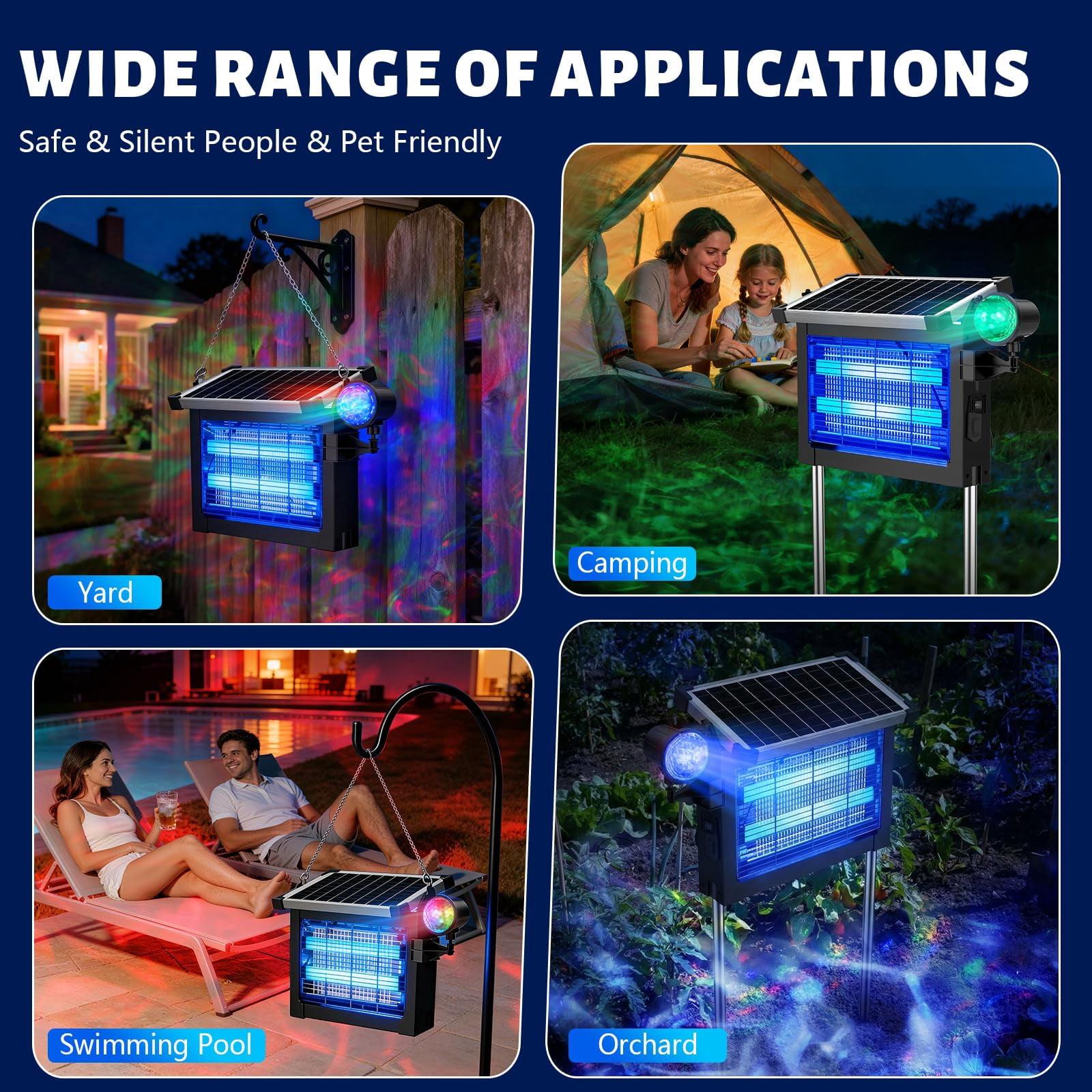 2-in-1 Solar Zapper Outdoor  4500v Electric Mosquito With Projection Light Ip66 Waterproof Cordless Fly Type-c Rechargeable For Patio Yard Camping