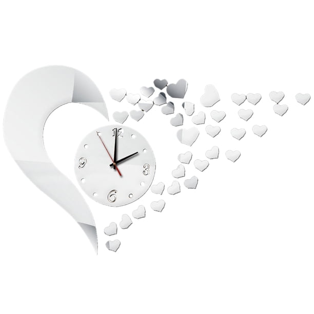 Reloj de pared 3D con superficie de espejo acrílico, adhesivo decorativo para sala de estar Plata