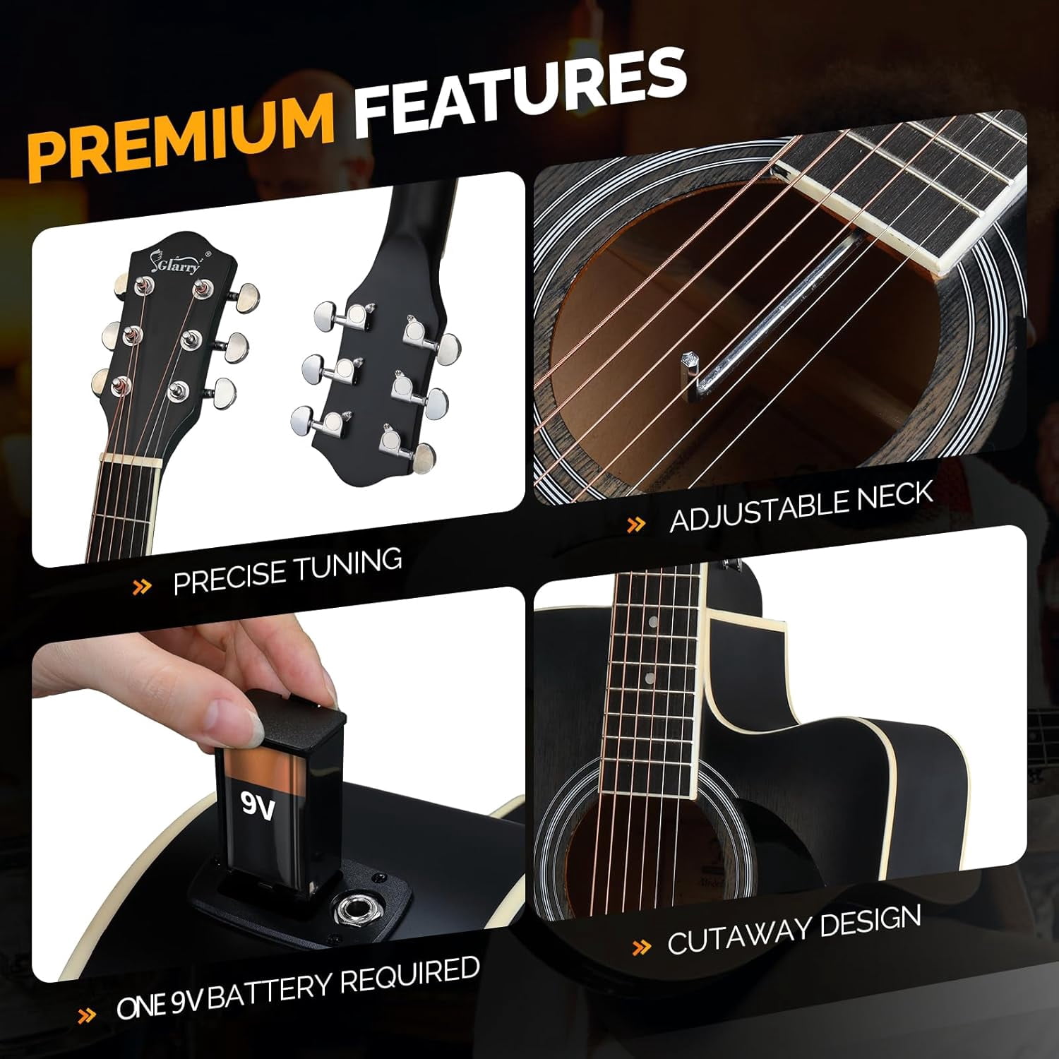 GLARRY Full Size 6 Strings Acoustic Electric Guitar Beginner Kit w/ 15W Amp, Cutaway 41 Inch Electric Acoustic Guitar w/Inbuilt Tuner, Bag, Strap, Picks, Strings, Basswood Guitarra, Distressed Green