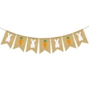 1 Set Easter Party Banner Rabbit Printing Burlap Garland Carrot and Bunny Bunting Linen Flag Party Supplies for Easter Party Decorations