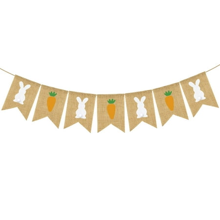 1 Set Easter Party Banner Rabbit Printing Burlap Garland Carrot and Bunny Bunting Linen Flag Party Supplies for Easter Party Decorations
