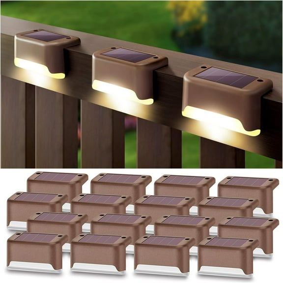 Aoksun Solar Deck Lights Outdoor 16 Pack, Solar Step Lights Waterproof Led Solar lights for Outdoor Stairs, Step , Fence, Yard, Patio, and Pathway(Warm White)