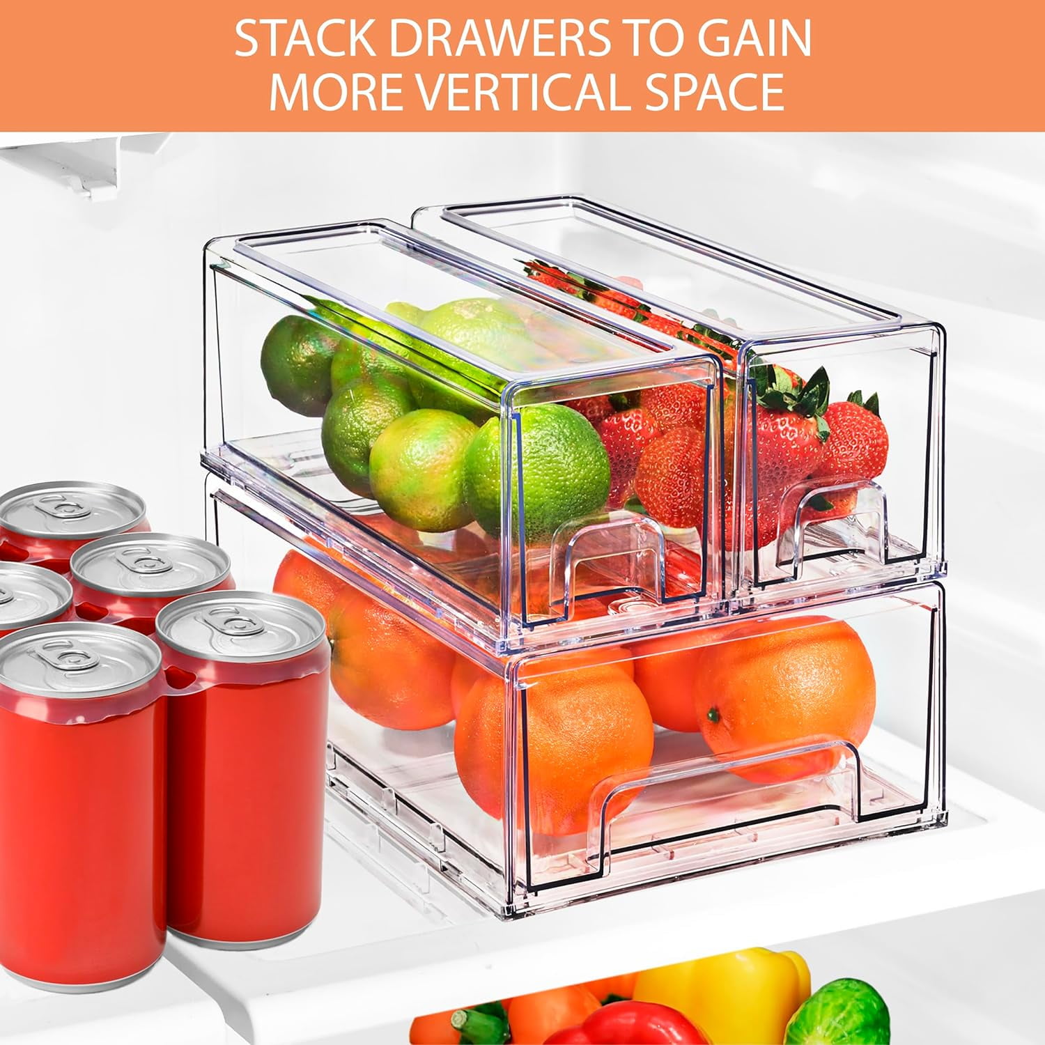 Sorbus Fridge Drawers - Clear Stackable Pull Out Refrigerator Organizer Bins (1 Large, 2 Small)