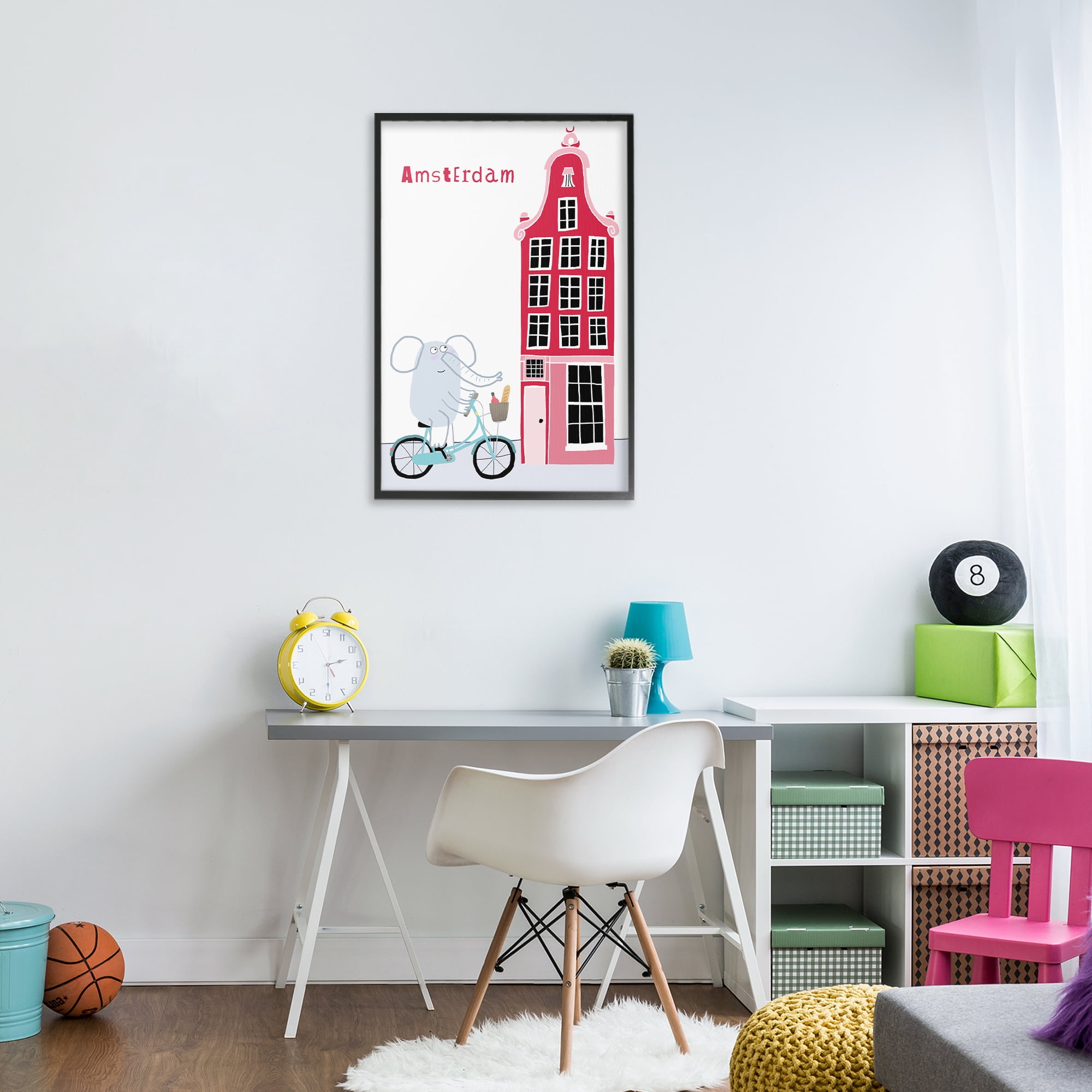 Elephant & Amsterdam Building Black Framed Giclee Art, design by Carla Daly