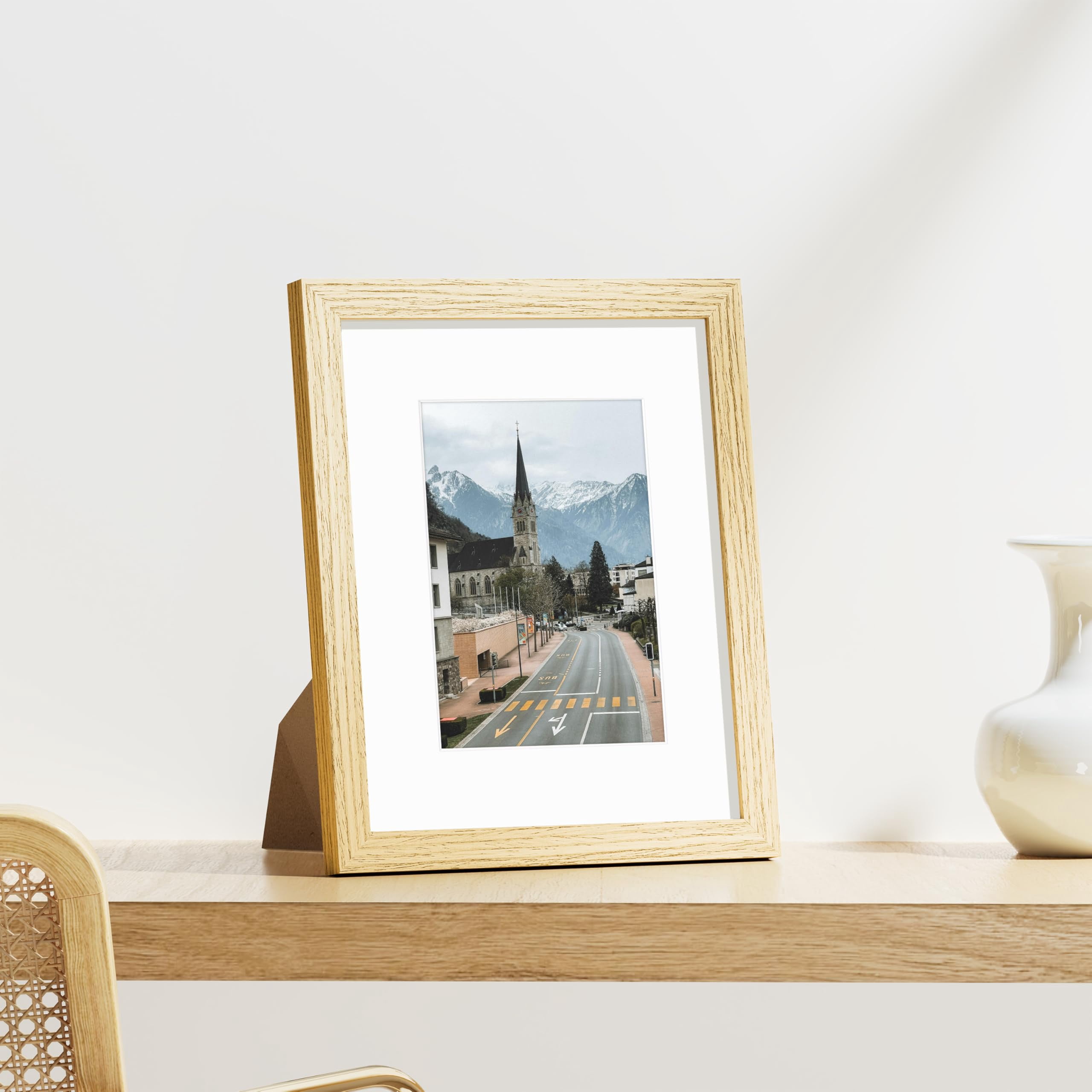 decorUhome 8x10 Natural Picture Frame Set of 9, Display 5x7 Pictures with Mat or 8x10 without Mat, Photo Frames for Wall or Tabletop