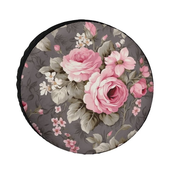 Heavy Duty Spare Tire Cover 12inch Blooming Red Rose with Flowers &Green Leaves Wheel Protectors Tire Covers Weatherproof Wheel Covers Spring Summer Flower for Travel Trailer Camper Truck SUV Camper