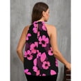 thumbnail image 2 of OYOANGLE Women's Plus Size Floral Print Halter Neck Tank Top Sleeveless Keyhole Back Blouse Black and Pink 1XL, 2 of 6