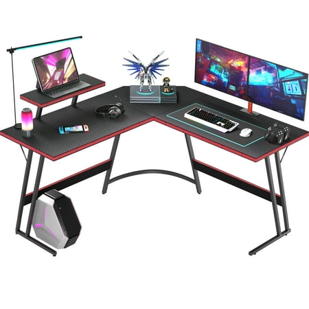 Homall L-Shaped Gaming Desk 51 Inches Corner Office Desk with Removable Monitor Riser, Black