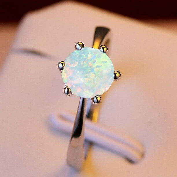 Anillos para mujer, regalos para mujer, joyería de moda con ópalo, anillo de compromiso de boda con seis garras.