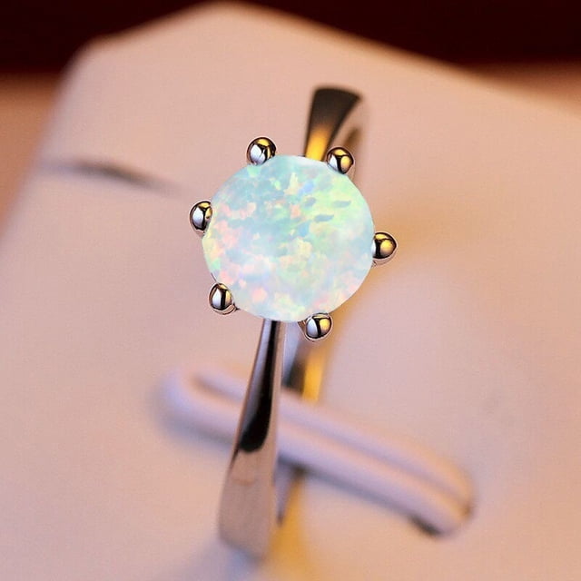 Fiudx Joyería de Moda para Mujer con Ópalo, Relleno de Seis Garras para Compromiso y Boda.