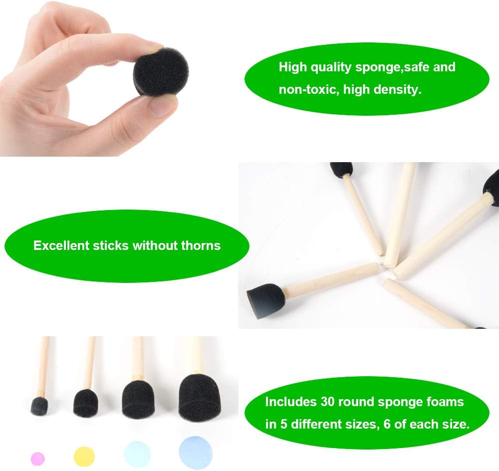 JJEAN-50 Pack 0.5"-2" Different Size Assorted Foam Brush Set Wood Handle Paint Brush Set- Lightweight, Durable, Great for Acrylics, Stains, Varnishes