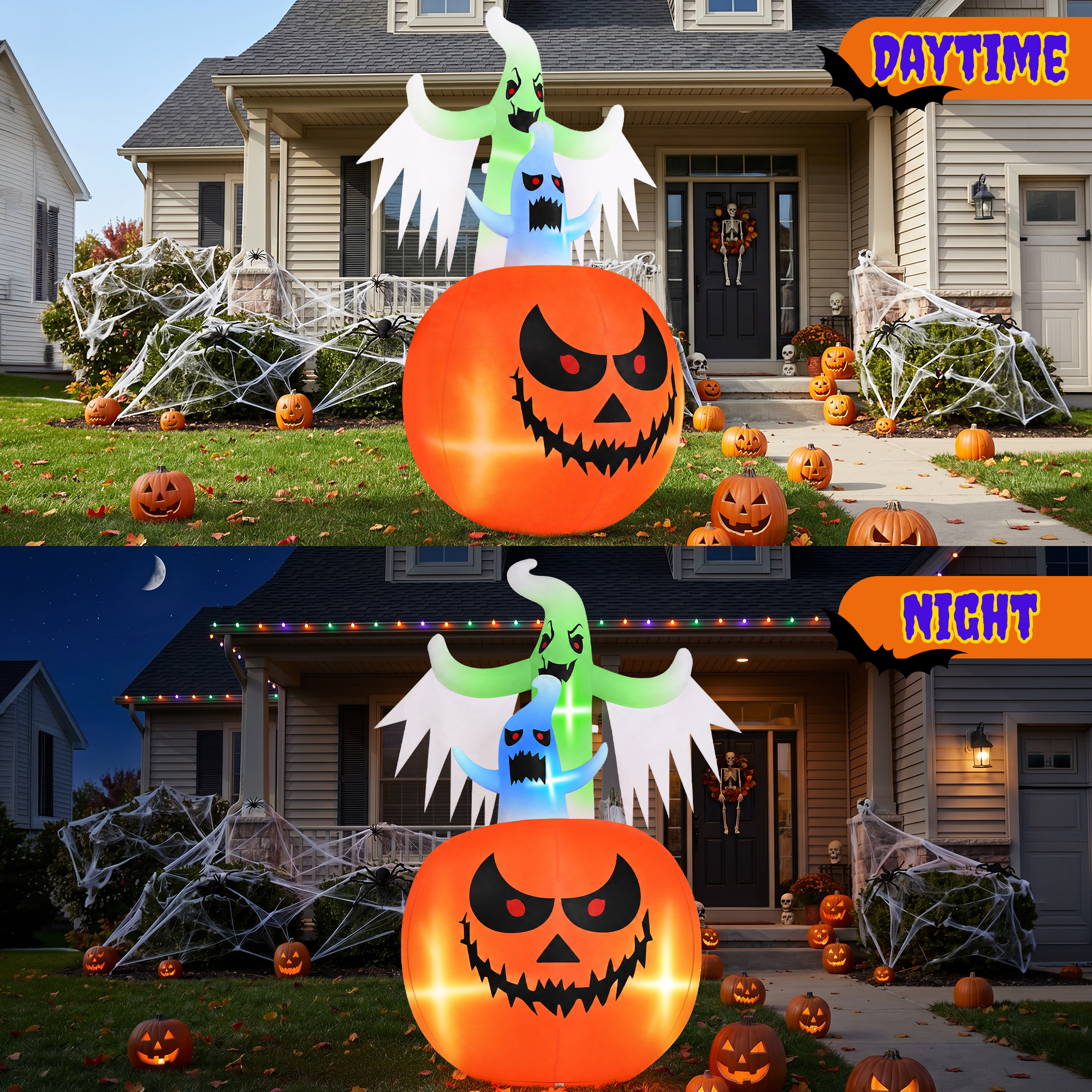 Firstness 6 Ft Halloween Inflatable, Pumpkin Ghost with LED Lights photo 4