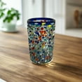 thumbnail image 2 of Confetti Pebbled Glass | Blue Rim Hand-Blown Mexican Tumbler (Setof20), 2 of 5