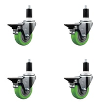 3.5 Inch Green Poly Swivel 1-3/8 Inch Expanding Stem Caster Set with Brake SCC