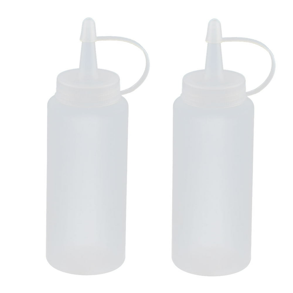 Plastic Squeeze Bottle Attached Oil Sauce Nozzle Cap 200ml 2 Pcs