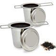 thumbnail image 1 of Paquete de 2 filtros de té, colador de té, Infusor de té de acero inoxidable con mango largo plegable, ideal para colgar en teteras, tazas, 1 of 5
