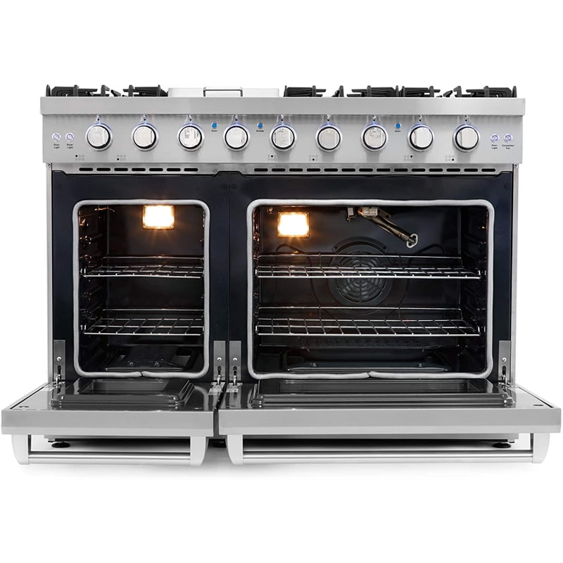 48" Freestanding Double Oven Gas Range, 6 Sealed Gas Burners, Convection Oven