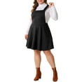 thumbnail image 4 of Agnes Orinda Plus Size Pinafore Overall Dress for Women Adjustable Strap Casual Vintage Faux Suede Dresses 2X Black, 4 of 6