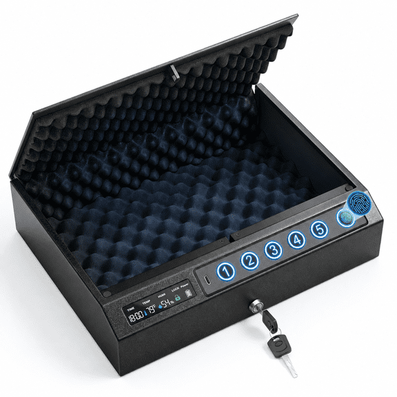 Biometric Safe Box with 3 Unlock Modes, Fingerprint, Password and Key, Secure Storage for Valuables