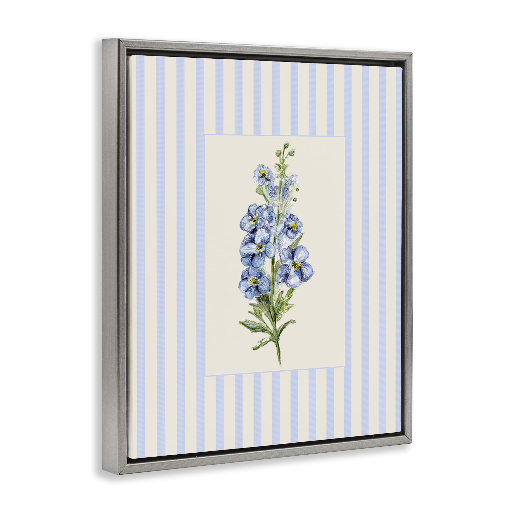 Blue Stripe Larkspur Gray Framed Floater Canvas Wall Art, design by Lisa Wehmeyer