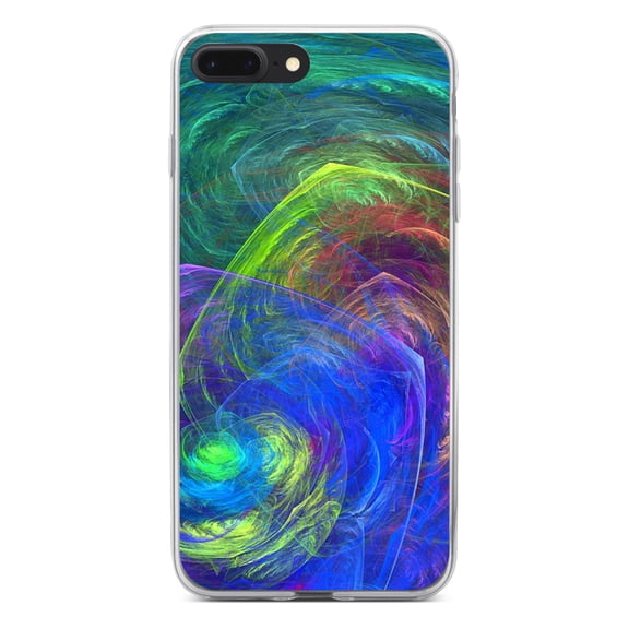 DistinctInk Clear Shockproof Hybrid Case for iPhone 7 PLUS / 8 PLUS (5.5" Screen) - TPU Bumper, Acrylic Back, Tempered Glass Screen Protector - Abstract Color Light Swirl - Abstract Swirls