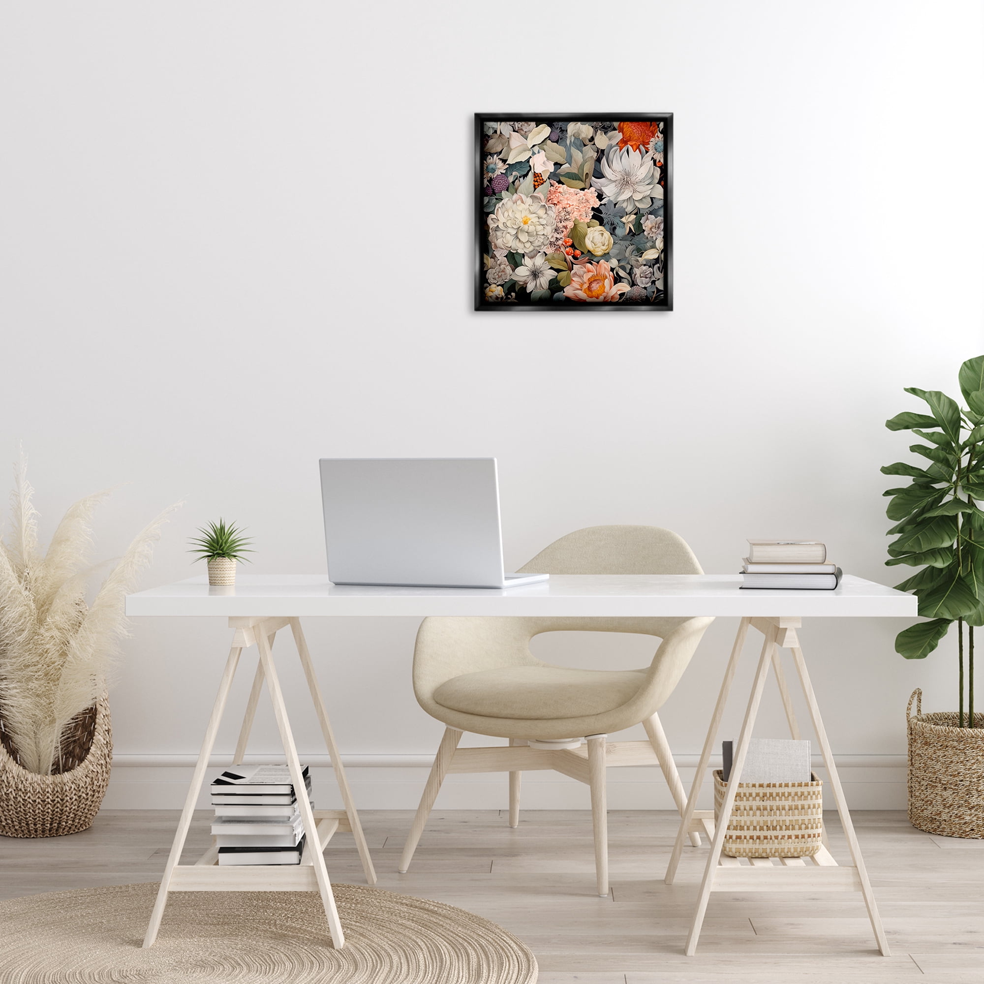 Stupell Industries Grey Mixed Botanicals Botanical & Floral Painting Black Floater Framed Art Print Wall Art, 18 x 18