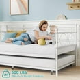 thumbnail image 4 of Twin Size Daybed with Trundle - Metal Daybed Frame with Steel Slats, Headboard & Roll-Out Bed, Space-Saving Sleeper Sofa (White Sets), 4 of 8