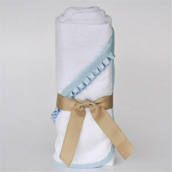 Newborn Hooded Bamboo Turkish Towel - White With Blue Ribbon
