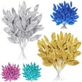thumbnail image 5 of NAMZI 24 Pcs Teal Christmas Decor, Fake Gold Leaf Magnolia Leaves Glitter Stems Tree, 5 of 5