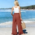 thumbnail image 6 of Satingcolo Women Linen Pants Summer Ruffle Wide Leg Palazzo Pant Smocked Waist Travel Lounge Trousers Beach Vacation Outfits Red 2XL, 6 of 8