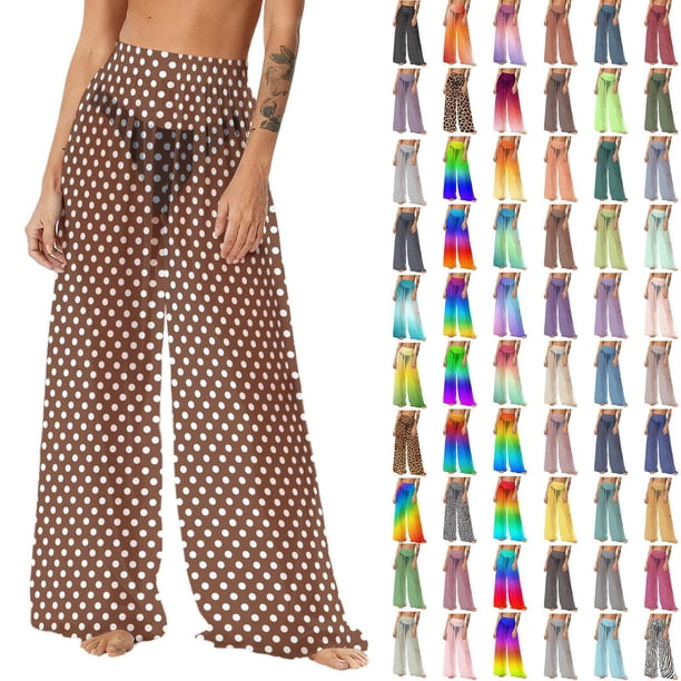 Pincandy Women See Through Sheer Mesh Pants Beach Swimsuit Bikini Bottom Cover up Party Club Elastic High Waist Wide Leg Pants