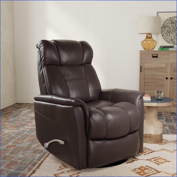 Recliners Swivel Glider with Manual Headrest & Footrest, Faux Leather Dark Brown | Dark Brown | Hardwood