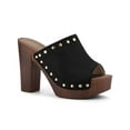 thumbnail image 1 of BLISSFUL STEP Chaussures pour Femmes à Plateforme à Talons Épais à Bout Ouvert à Rivets en Faux Suède Sandales à Enfiler Noires 7, 1 of 8