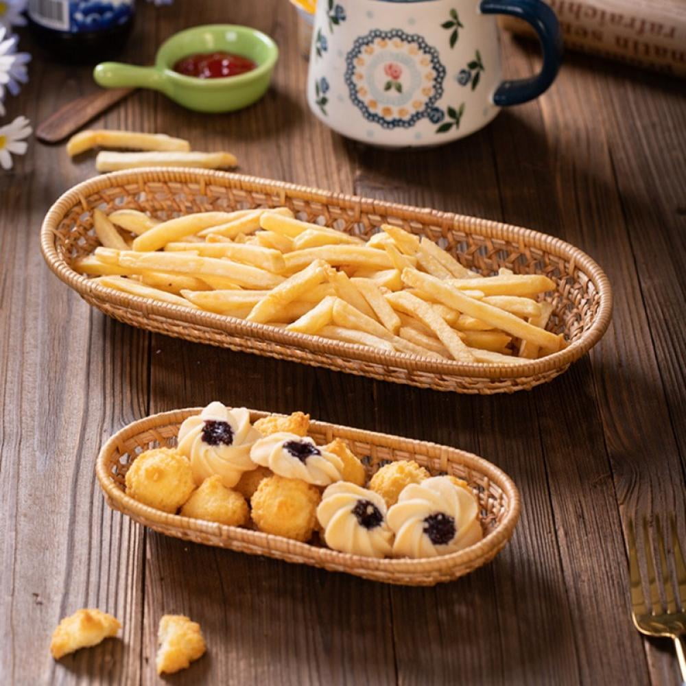 Rattan Bread Basket Oval Hand-Woven Tea Tray Food Serving Platter For Dinner Par Rattan Bread Basket Oval Hand-Woven Tea Tray Food Serving Platter For Dinner Par