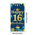 thumbnail image 2 of Blue and Gold Themed 16th Happy Birthday Backdrop Banner with Crown Balloons Stars Party Supplies Photography Props Birthday Decoration Party Decor Background, 2 of 7
