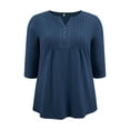 thumbnail image 5 of GRACE & GRANDEUR Women's Plus Size Tunic Tops Pintuck Pleated V Neck 3/4 Sleeve Henley Button Shirts Casual Blouses 1X Navy Blue, 5 of 6